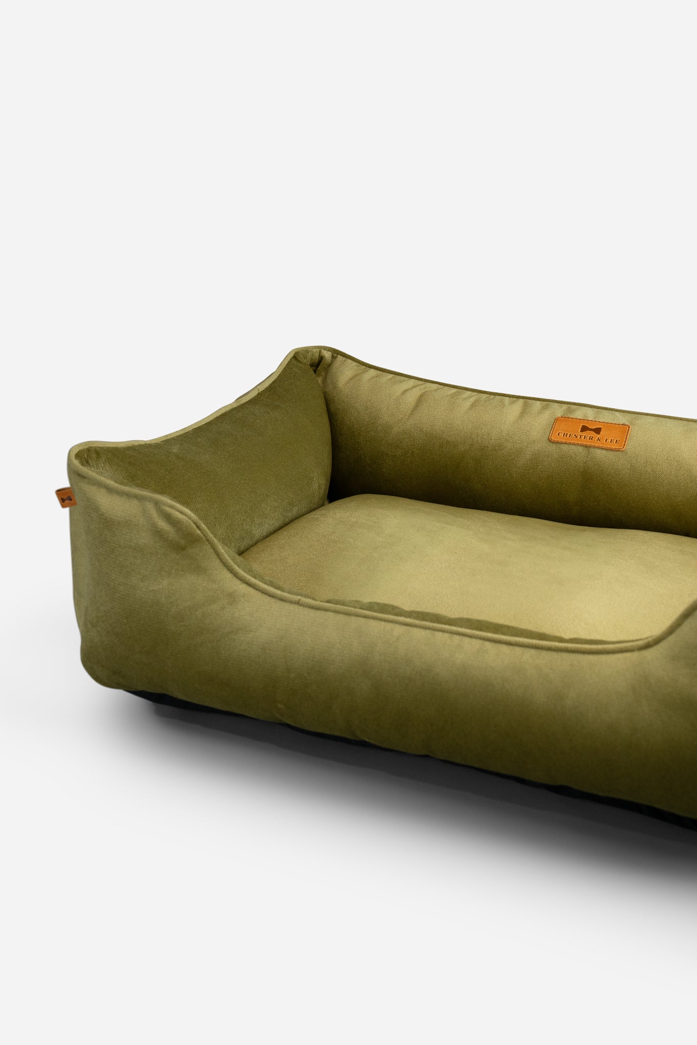 Pet Bed Vibrant Velvet Sleeper Olive Bolster