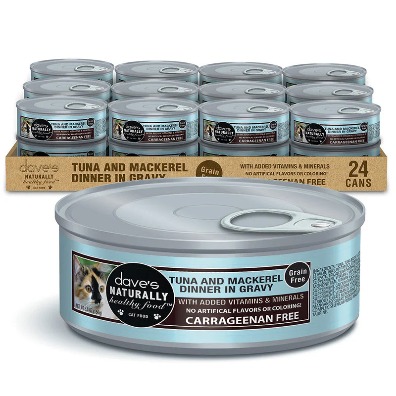 Dave's Naturally Healthy Grain Free Grilled Tuna & Mackerel Dinner In Gravy Wet Cat Food 55oz - Purrfect Pet Kingdom