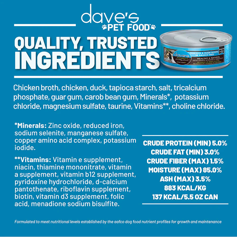Dave's Chicken and Duck recipe in SauceyPate (5.5oz) - Wet Cat Food - The Family Pet