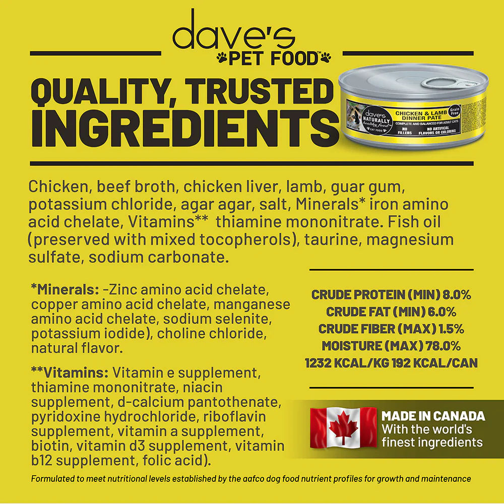 Dave's Naturally Healthy Chicken & Lamb Dinner Paté Wet Cat Food (5.5oz) - Dave's Naturally Wet Cat Food - The Family Pet