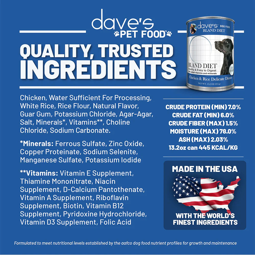 Dave's Restricted Diet Bland for Dogs – Chicken and Rice (13.2oz) - Wet Dog Food - The Family Pet
