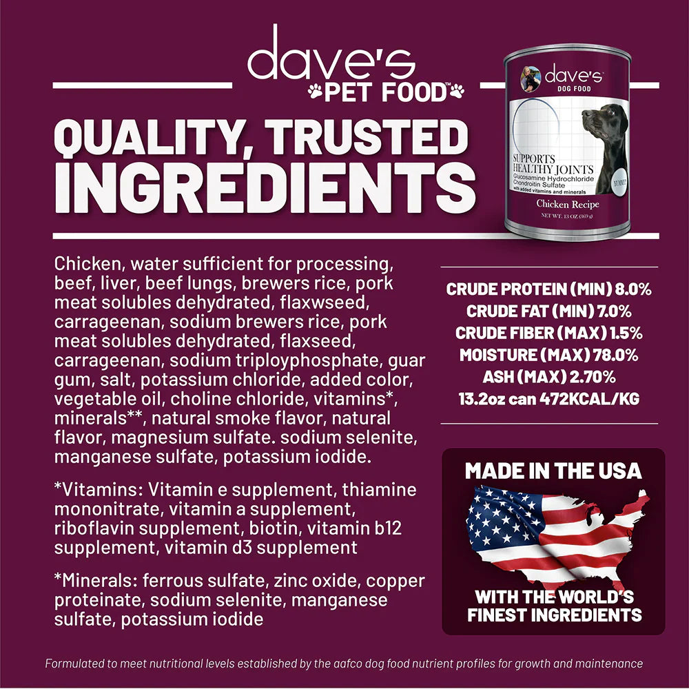 Wet Dog Food Joint Health Formula 13.2 Oz Dave's ✅