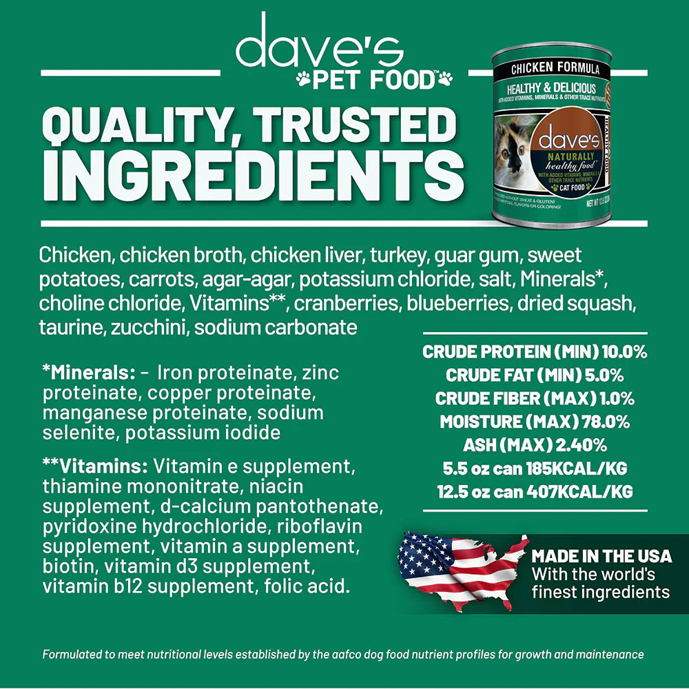 Dave's Naturally Healthy Grain Free Chicken Formula Wet Cat Food (5.5oz) - Wet Cat Food - The Family Pet