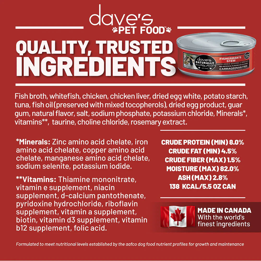 Dave's Naturally Healthy Grain Free Shredded Fisherman's Stew Wet Cat Food (5.5oz) - Wet Cat Food - The Family Pet