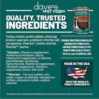 Wet Cat Food Turkey Giblets Pate 12.5 Oz Dave's Natural ✅