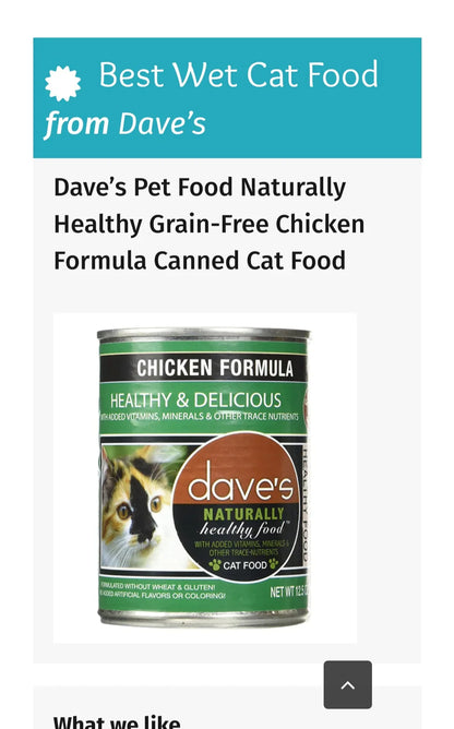 Dave's Naturally Healthy Chicken Dinner Paté Wet Cat Food