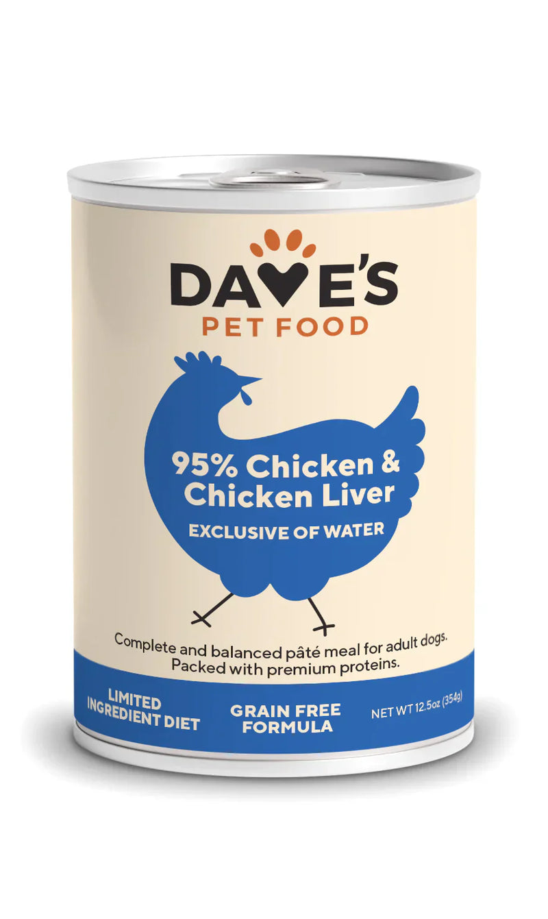 Dave's 95% Premium Meats? Chicken & Chicken Liver For Dogs (12.5oz)