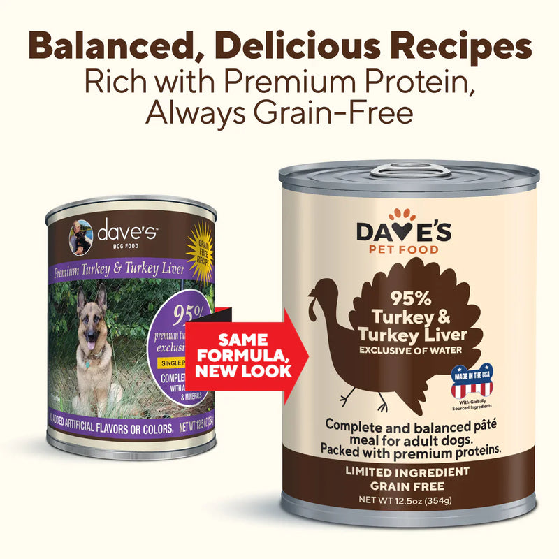 Dave's 95% Premium Meats™ Turkey & Turkey Liver For Dogs (12.5oz)