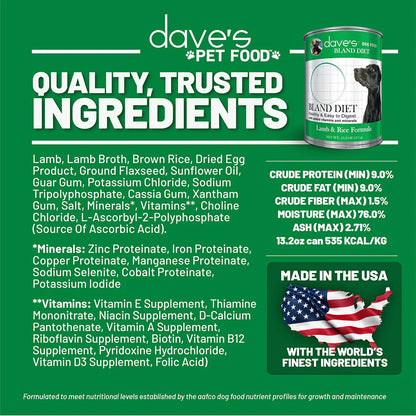 Wet Dog Food Restricted Diet Lamb Rice 13.2 Oz 🐑