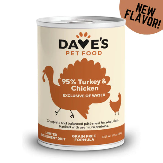 Dog Food Wet 95% Turkey Chicken 12.5oz Dave's Premium 🦃