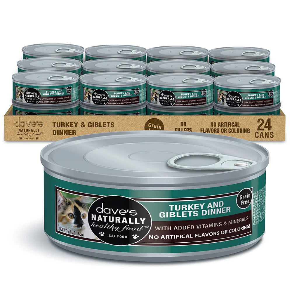Dave's Naturally Healthy Grain Free Turkey & Giblets Dinner Wet Cat Food (5.5oz) - Dave's Naturally Wet Cat Food - The Family Pet