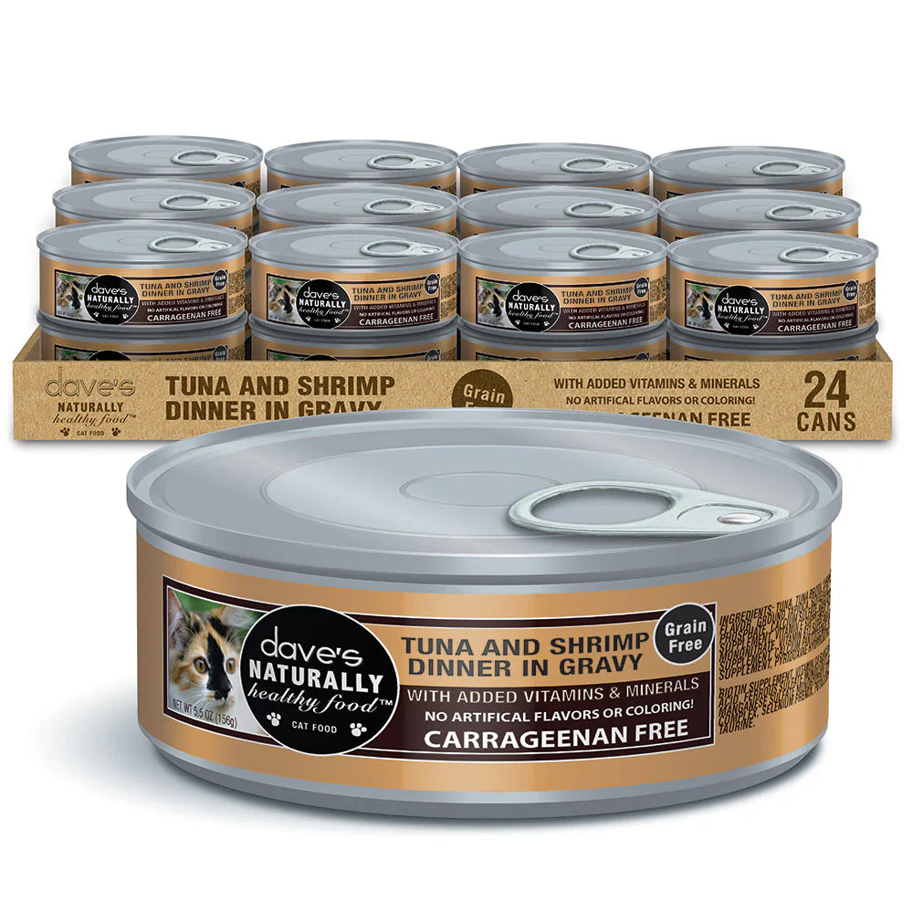 Dave's Naturally Healthy Grain Free Tuna & Shrimp Dinner in Gravy Wet Cate Food (5.5oz) - Wet Cat Food - The Family Pet