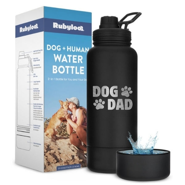 Purrfect Pet Kingdom Dog + Human Water Bottle with Detachable Dog Bowl (Cream-No Graphic) - Premium Water Bottle