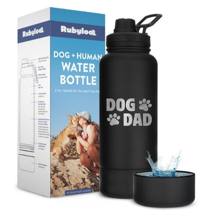 Purrfect Pet Kingdom Dog + Human Water Bottle with Detachable Dog Bowl (Cream-No Graphic) - Premium Water Bottle