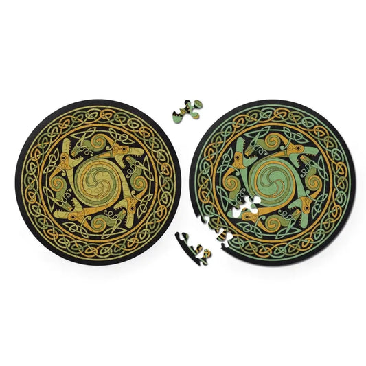 Double Dragon 88 Wood Piece Double-Sided Round Jigsaw Puzzle Curiosi