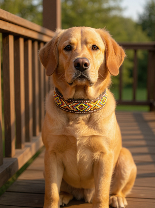 Padded Leather Dog Collar for Dogs – Durable Beaded Motif