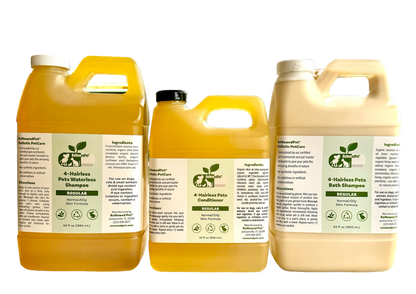4 - HAIRLESS PETS REGULAR SHAMPOO, WATERLESS SHAMPOO & CONDITIONER KIT - 4 Nudie Pets - ReNewedPet