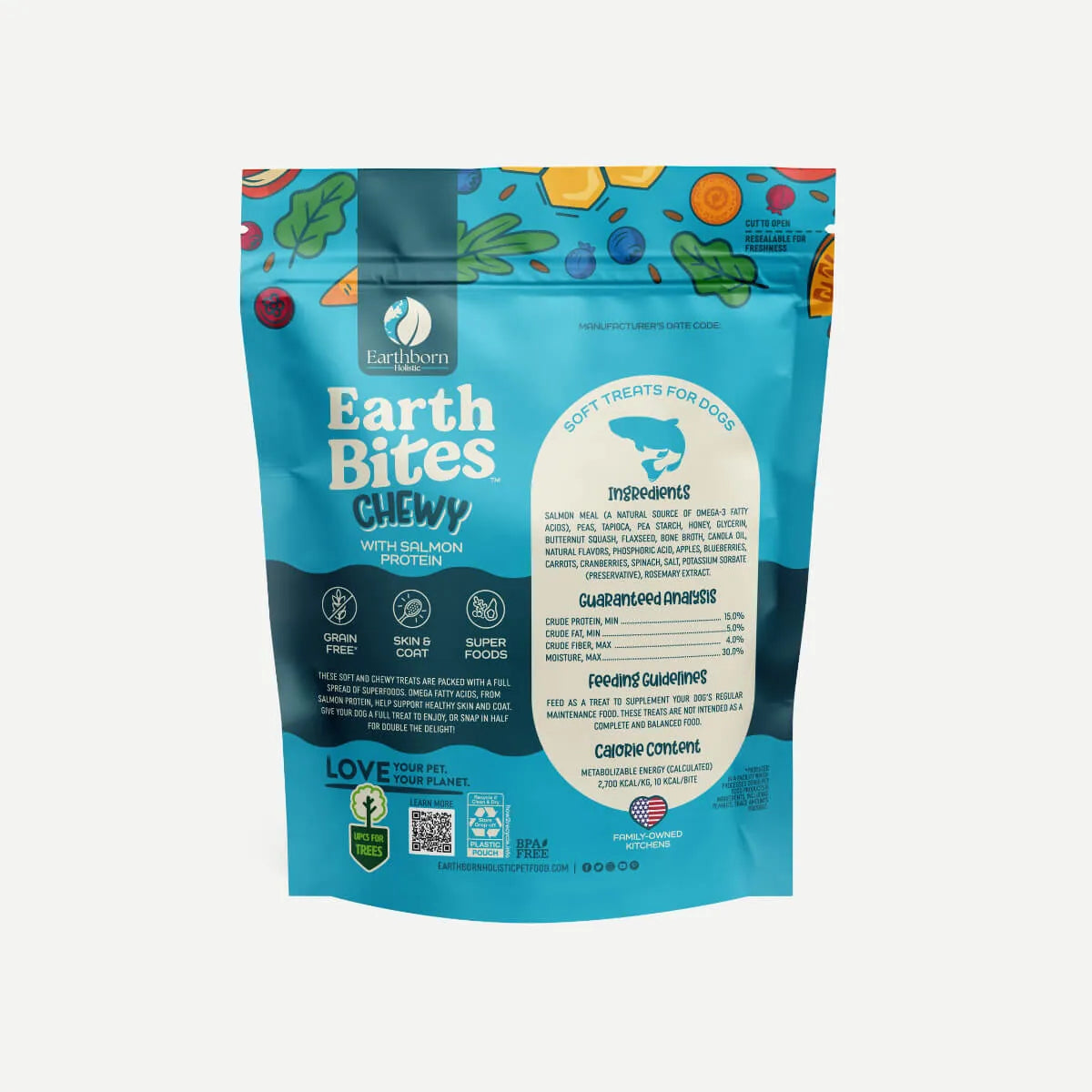 EarthBites Chewy with Salmon Protein, Grain Free Dog Treats (7oz) - EarthBites Dog Treats - The Family Pet