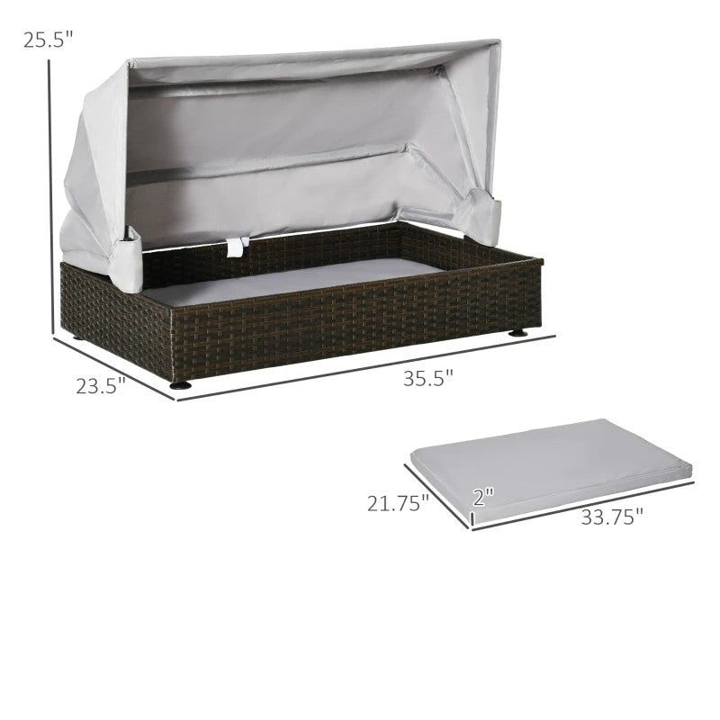 Espresso Wicker Foldable Canopy Raised Dog Bed House with 2 in Thick Cushion - Outdoor > Dog House & Cat Houses - HomePacific