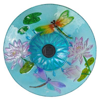 Outdoor Glass Bowl Bird Bath with Black Metal Stand and