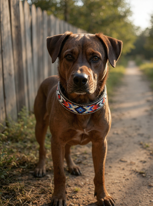 Padded Leather Dog Collar with Beaded Design for Dogs – New