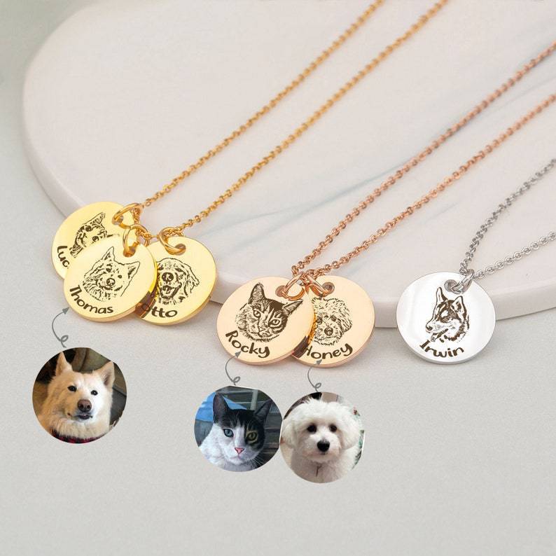Pet sketch necklace portrait cat puppy pet DIY engraving keychain