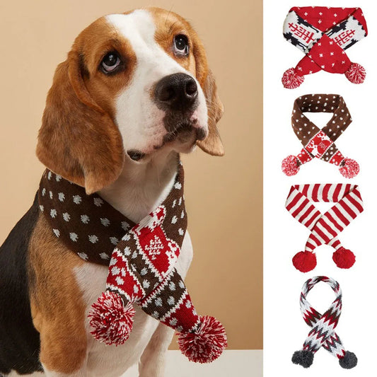 Christmas Dog Scarf Knitted Elk Scarf Striped Hair Ball Pet Scarf Outdoor Winter Warm Cat Dog Scarves Puppy Collar Pet Supplies - Purrfect Pet Kingdom