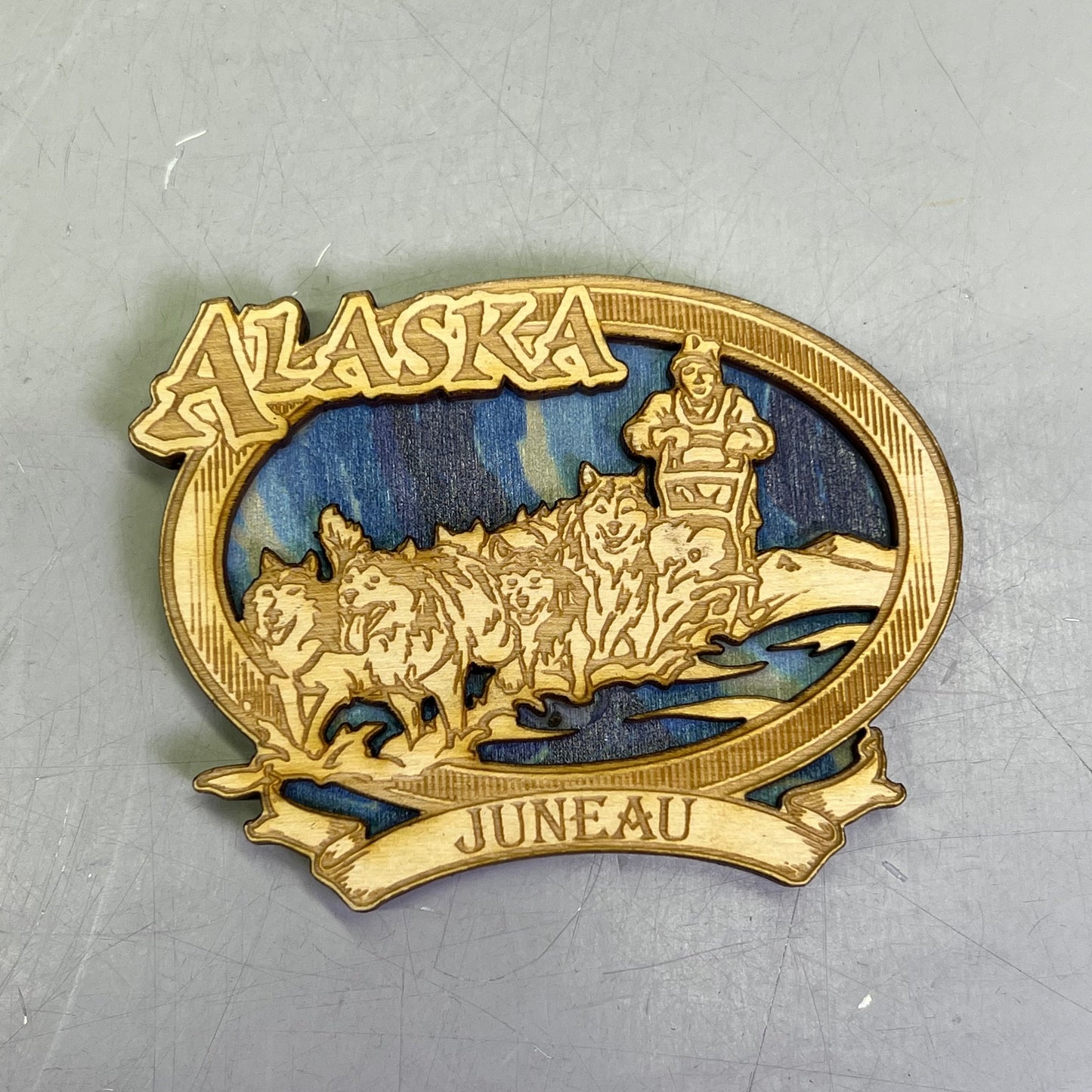 Z@ (2 PACK) Sled Dogs Laser Cut Wood Magnet Souvenir From JUNEAU, AK Made In USA