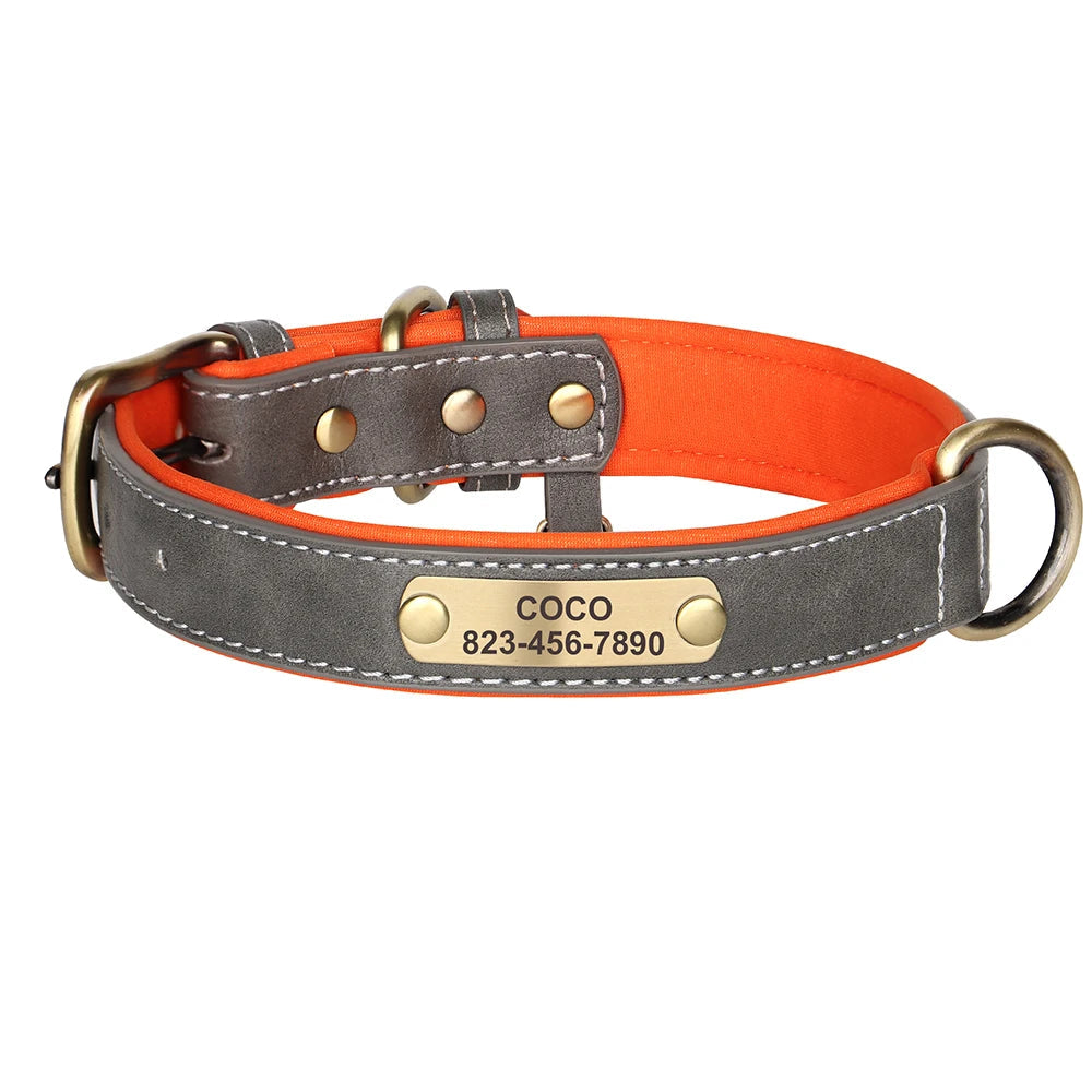Personalized Dog Collar Leash Set Custom PU Leather Dogs Tag Collars Free Engraved Nameplate For Small Medium Large Dogs Pitbull