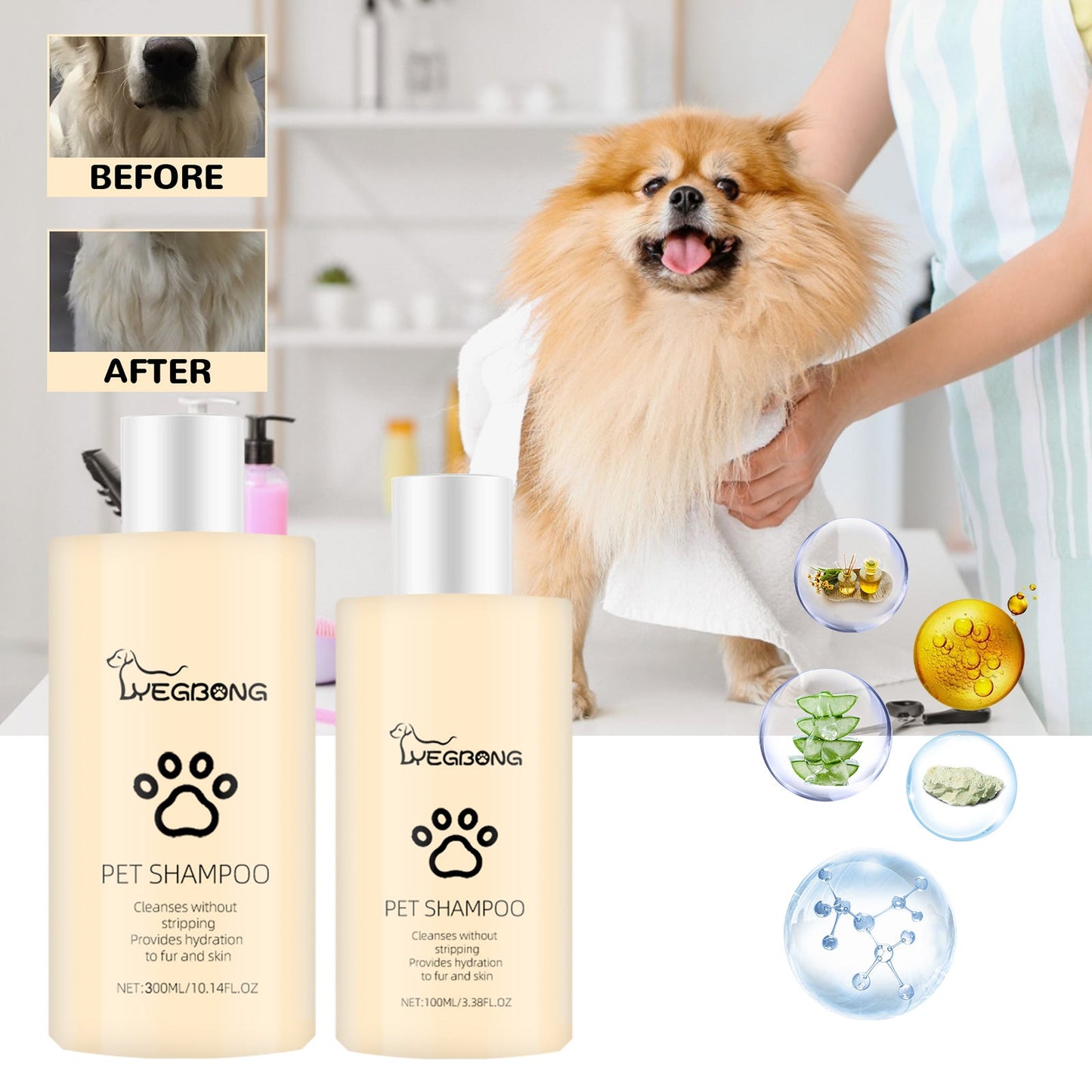 Pet Shampoo, Gentle Cleansing Of Pet Cat And Dog Hair With Smooth Unknotted Shampoo