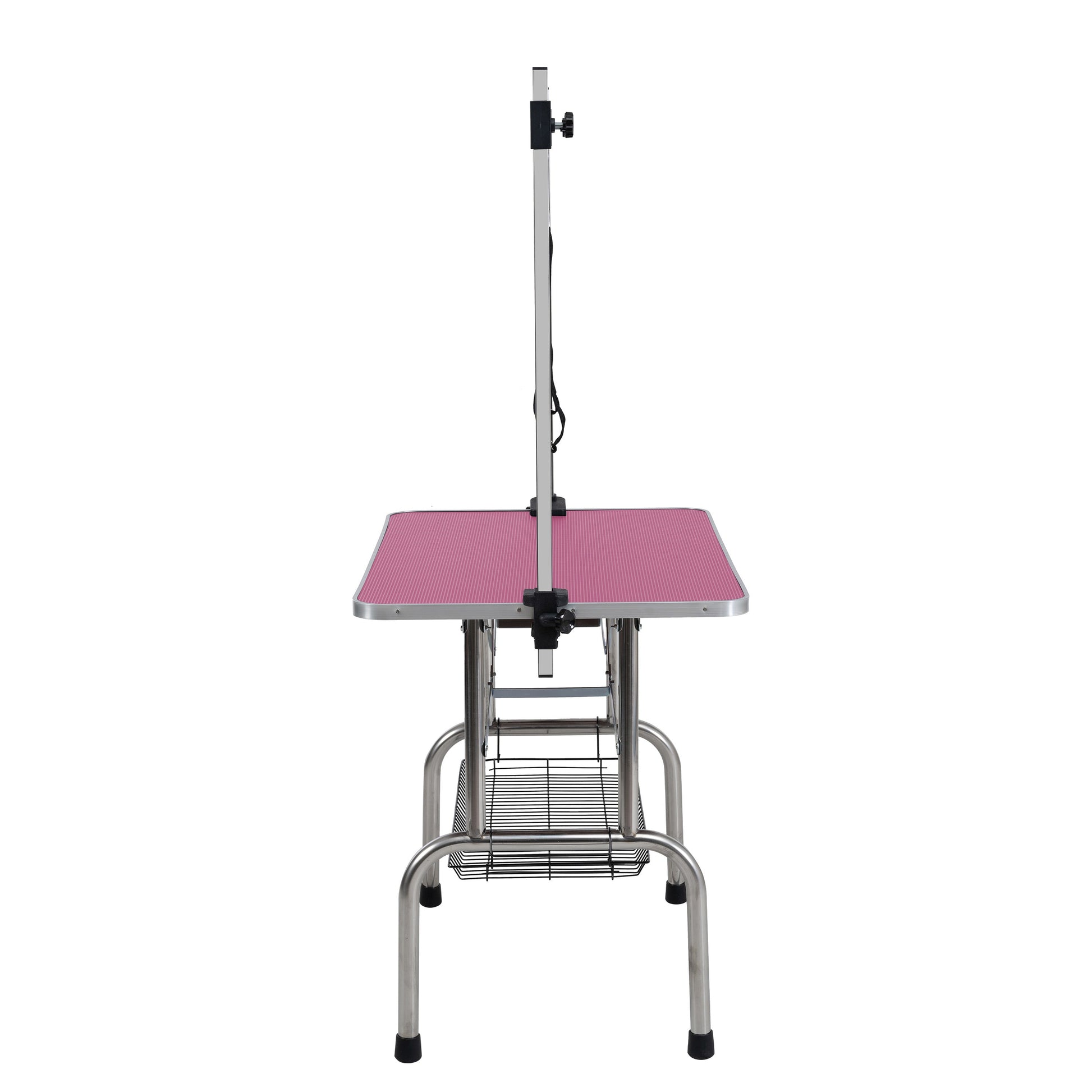 36 inch folding pet grooming table with stainless steel frame and rubber pad, equipped with adjustable armrests and clips (pink) - Purrfect Pet Kingdom