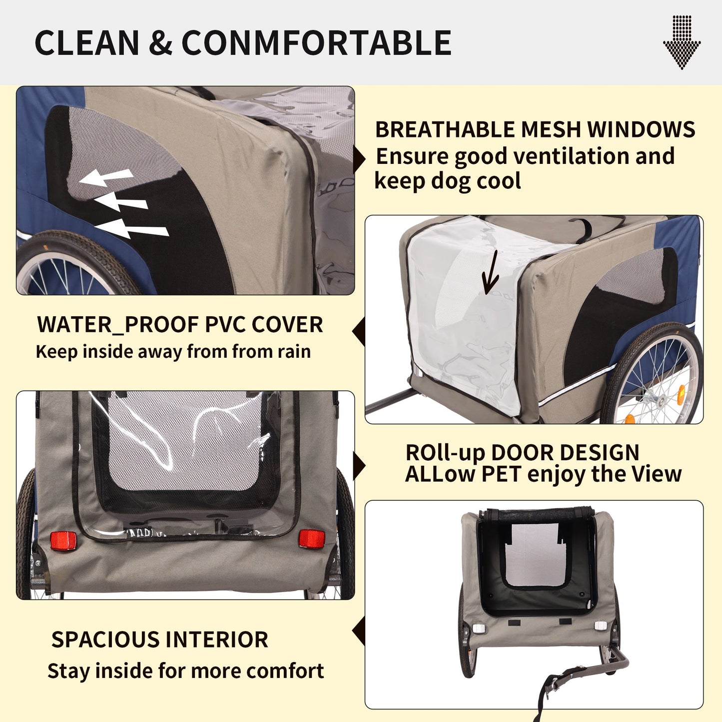 Tangkula Dog Bike Trailer Breathable Mesh Dog Cart with 3 Entrances Safety Flag 8 Reflectors