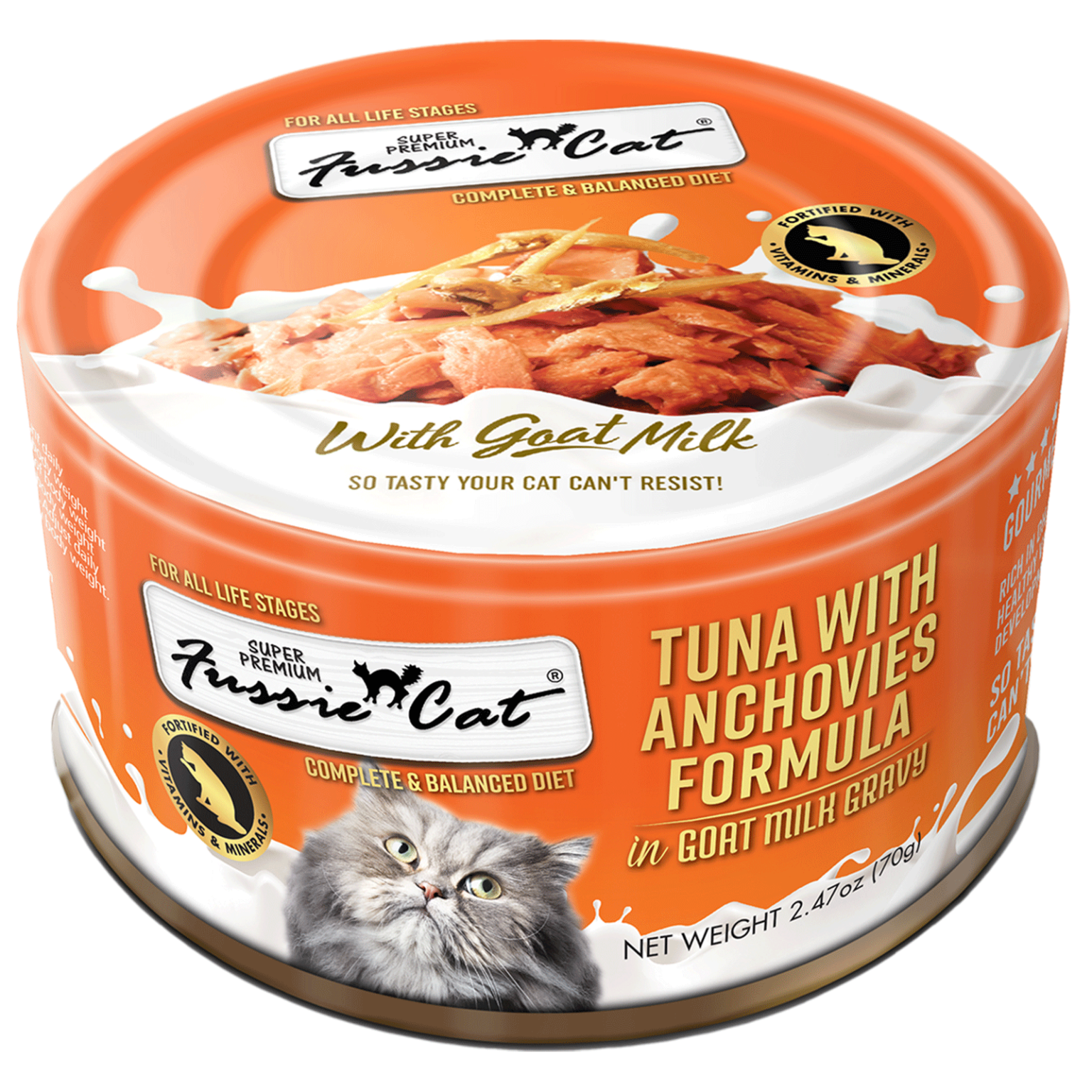Fussie Cat Tuna & Anchovies In Goat Milk Cat Cans (2.47oz) - Fussie Cat Wet Cat Food - The Family Pet