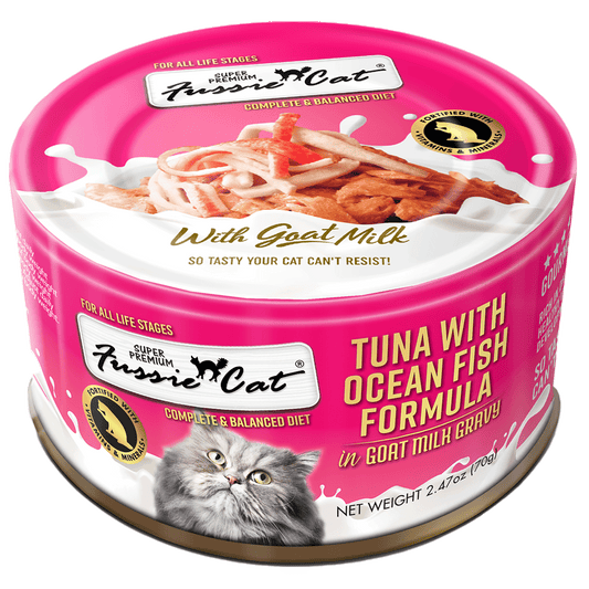 Wet Cat Food Tuna Oceanfish Goat Milk Gravy 2.47 Oz Fussie Cat ✅