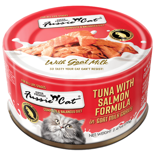 Fussie Cat Tuna with Salmon Formula in Goat Milk Gravy (2.47oz) - Fussie Cat Wet Cat Food - The Family Pet