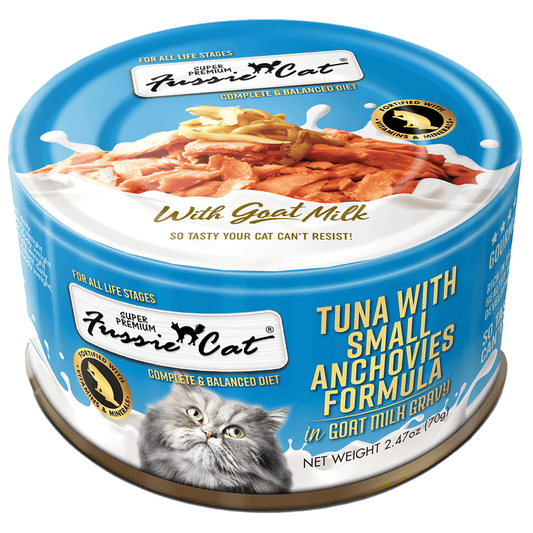 Fussie Cat Tuna with Small Anchovies Formula in Goat Milk Gravy (2.47oz) - Fussie Cat Wet Cat Food - The Family Pet