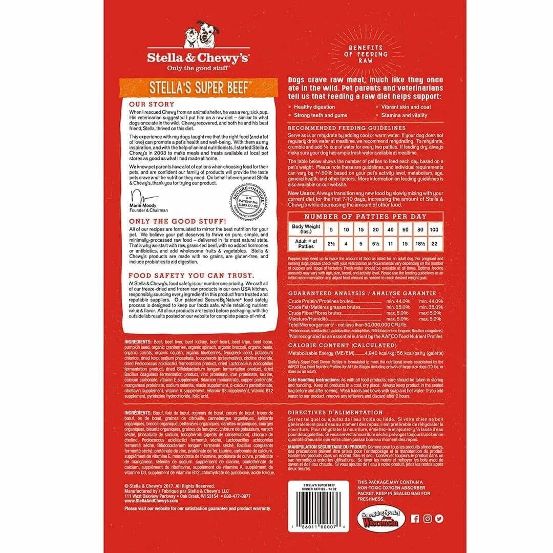 Stella & Chewy's Freeze Dried Dinner Patties Beef Dog Food (25oz) - Stella & Chewy's Freeze Dried Dog Food - The Family Pet