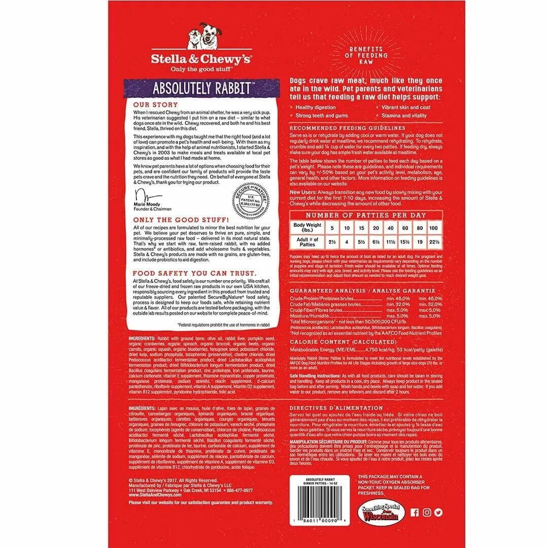 Stella & Chewy's Freeze Dried Dinner Patties Rabbit Dog Food (5.5oz) - Stella & Chewy's Dog Food - The Family Pet