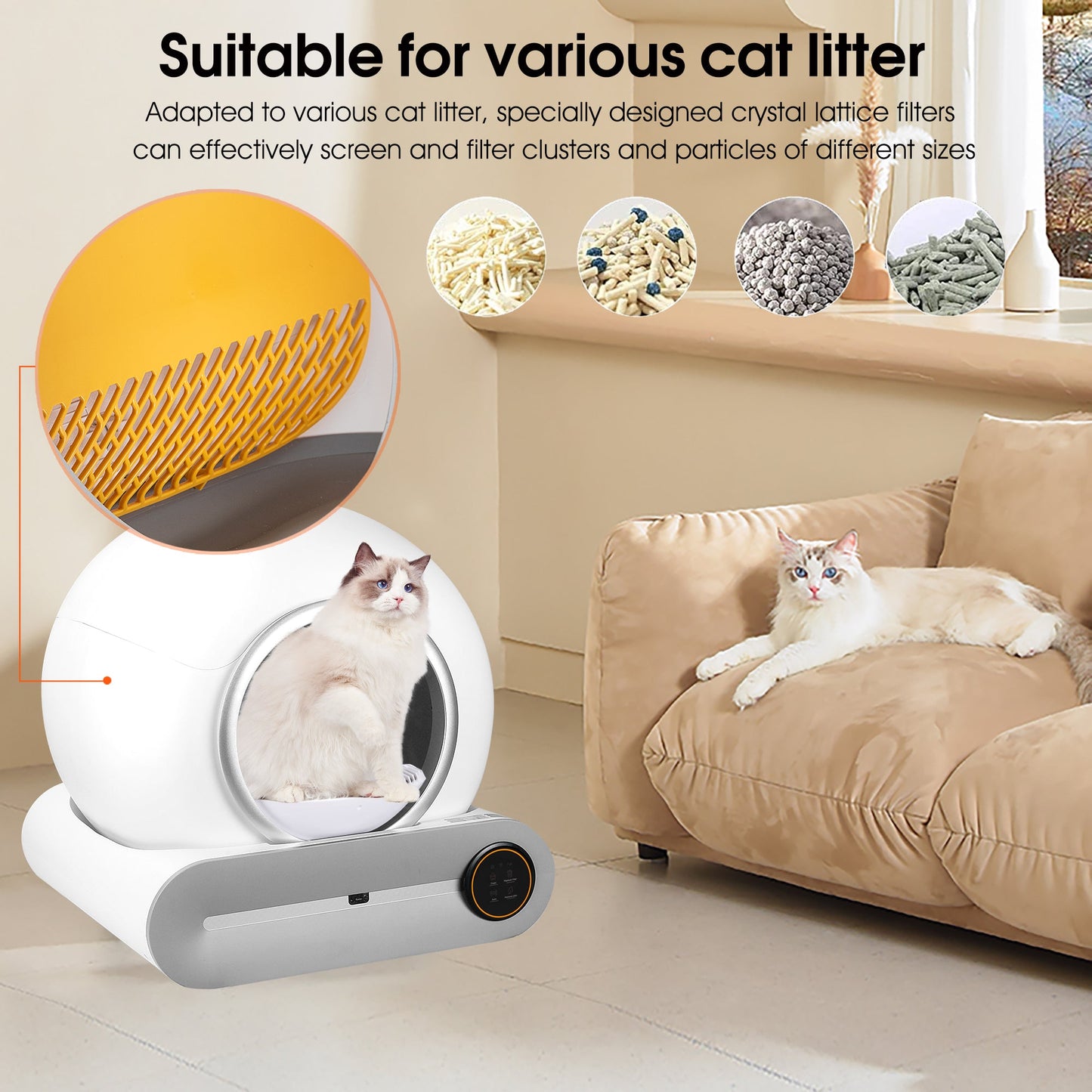 Cat Litter Box Automatic WiFi - Self-Cleaning Padded