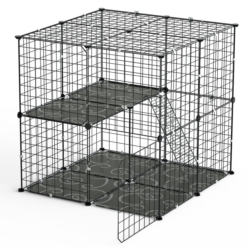 2-Tier Cat Cage Playpen, Detachable Crate, Ladder, 2 Doors, for 1-2 Pets