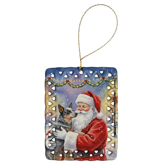 Australian Cattle Dog with Santa Claus Porcelain Ornament