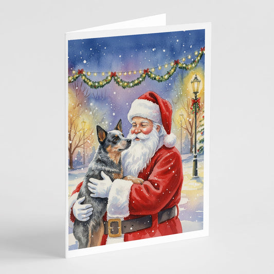 Australian Cattle Dog with Santa Claus Greeting Cards Pack of 8