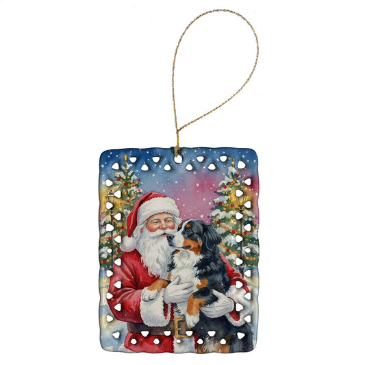 Bernese Mountain Dog with Santa Claus Porcelain Ornament