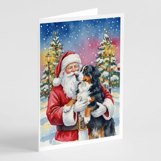 Bernese Mountain Dog with Santa Claus Greeting Cards Pack of 8