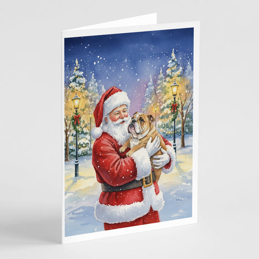 English Bulldog with Santa Claus Greeting Cards Pack of 8
