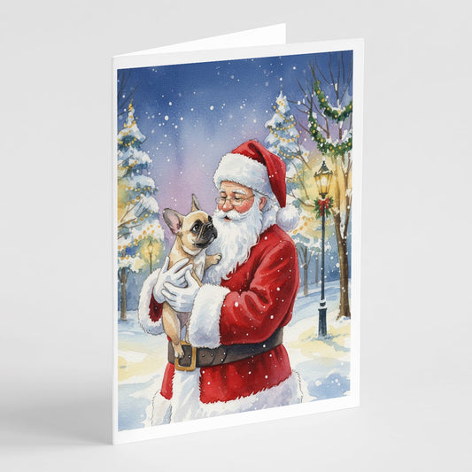 French Bulldog with Santa Claus Greeting Cards Pack of 8