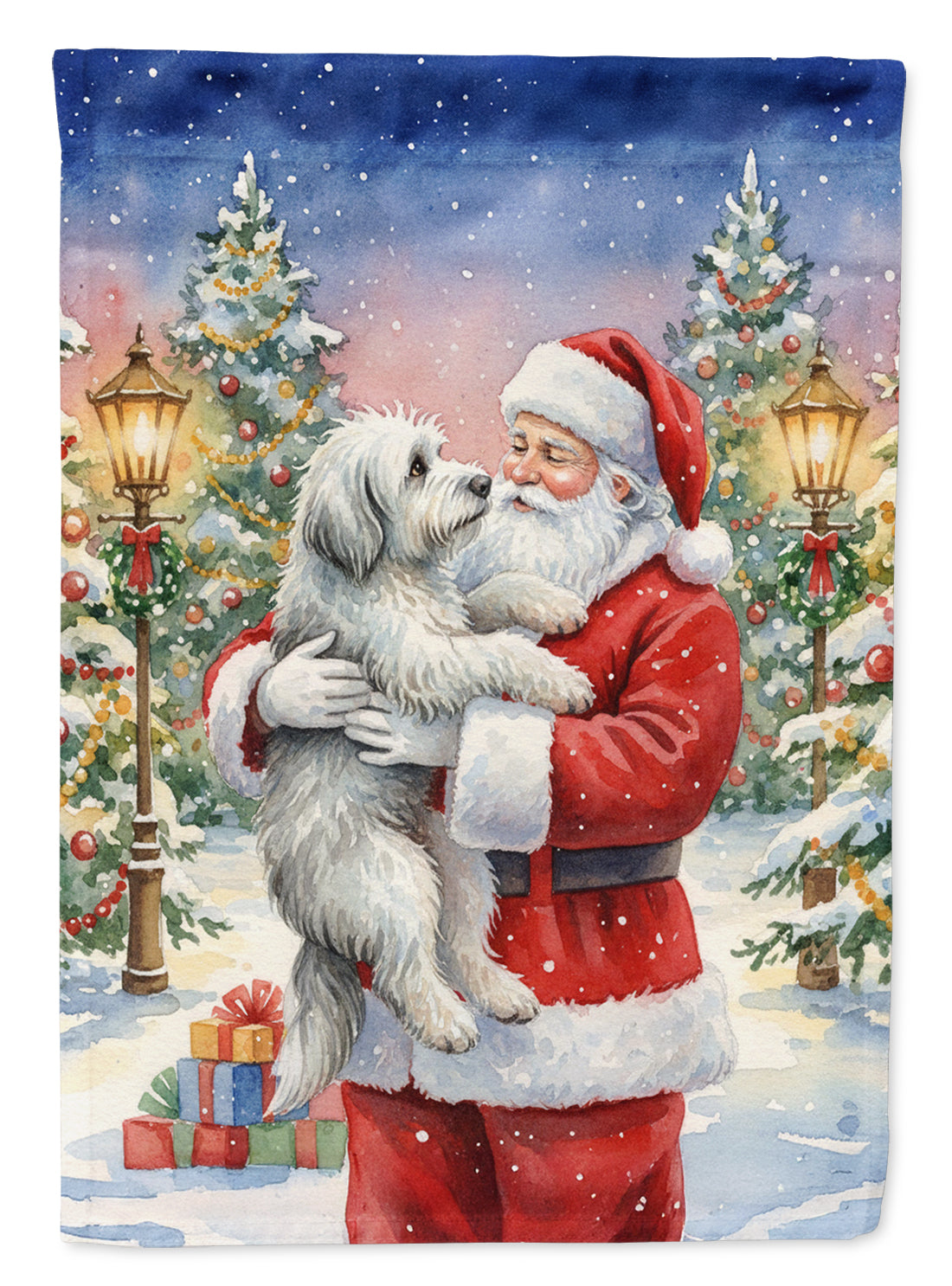 Old English Sheepdog with Santa Claus House Flag