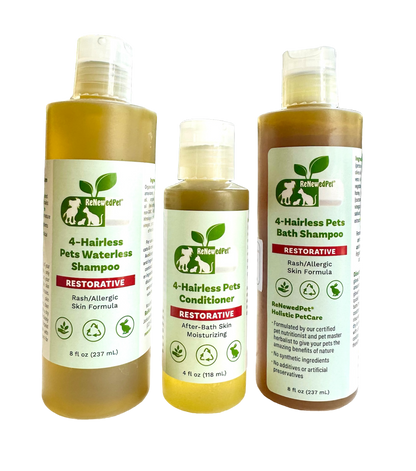 4 - HAIRLESS PETS RESTORATIVE SHAMPOO, WATERLESS & CONDITIONER - 4 Nudie Pets - ReNewedPet