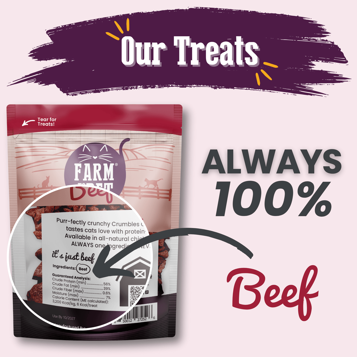 Farm To Pet Beef Crumbles Cat Treats 3.2oz 🥩