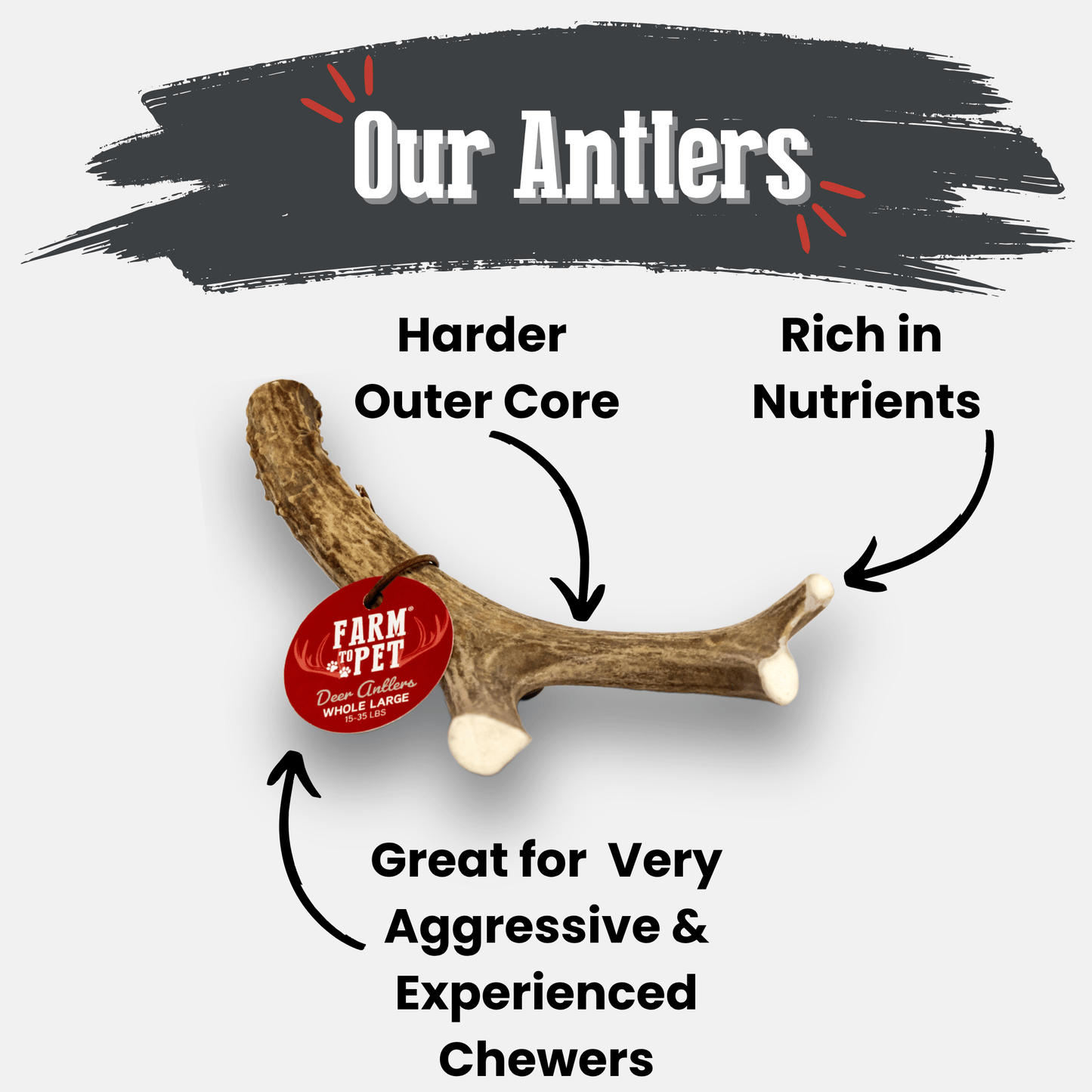 Deer Antler Dog Chews Large Whole 6 Oz 🦌